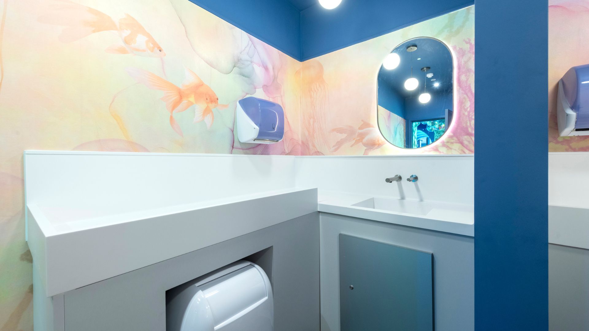 Solid Surface Vanity with Integrated Baby Change